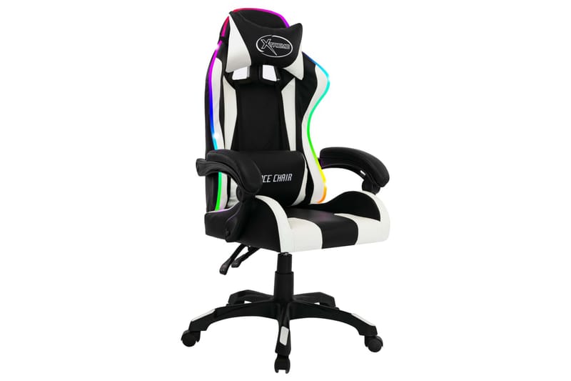 gamingstol m. LED-lys RGB-farver kunstlæder hvid og sort - Flerfarvet - Møbler - Stole & lænestole - Kontorstole & skrivebordsstole