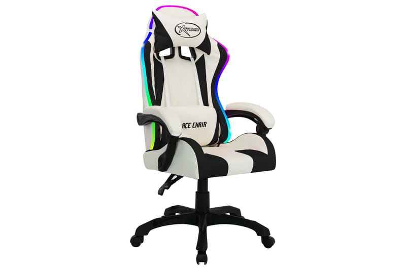gamingstol m. LED-lys RGB-farver kunstlæder hvid og sort - Flerfarvet - Møbler - Stole & lænestole - Kontorstole & skrivebordsstole