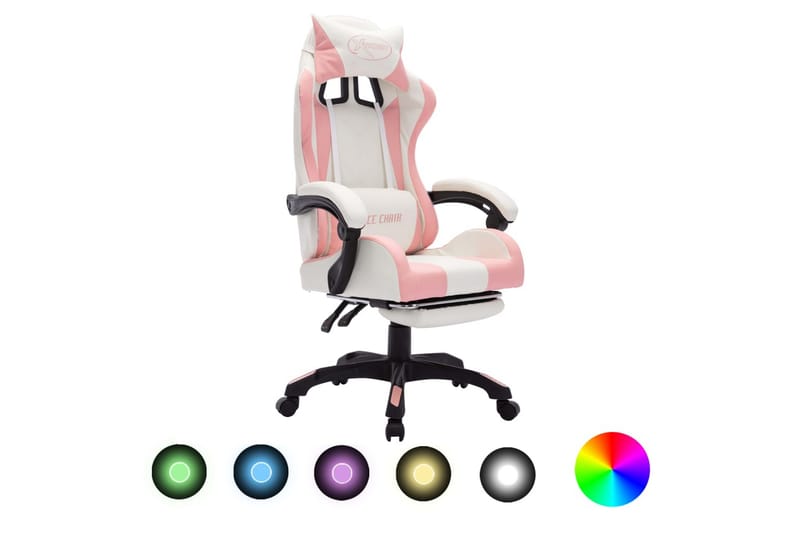 gamingstol med LED-lys RGB-farver kunstlæder pink og hvid - Flerfarvet - Møbler - Stole & lænestole - Kontorstole & skrivebordsstole