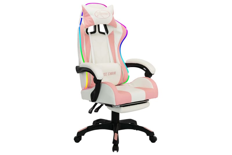 gamingstol med LED-lys RGB-farver kunstlæder pink og hvid - Flerfarvet - Kontorstole & skrivebordsstole - Gamer stole