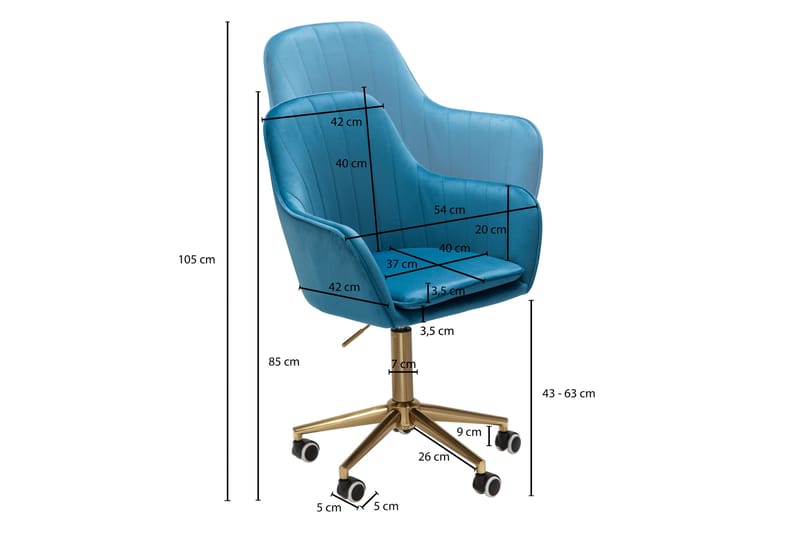 Hubdam kontorstol - Blå / guld - Kontorstole & skrivebordsstole