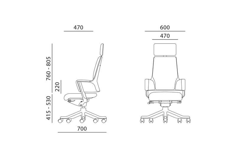 Kontorstol DELPHI med nakkestøtte 60xD47xH116-1285 - Kontorstole & skrivebordsstole