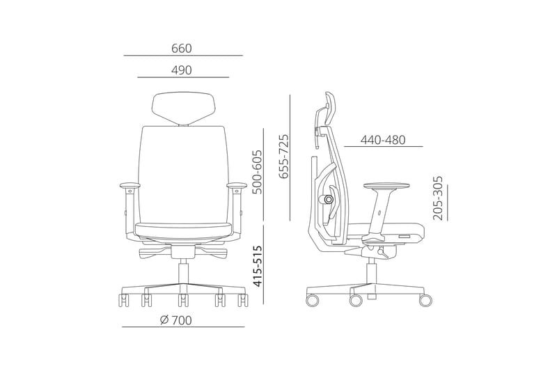 Kontorstol TUNE 70x70xH111-128cm farve: grå - Kontorstole & skrivebordsstole