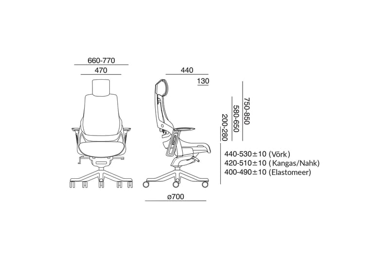 Kontorstol WAU med nakkestøtte 65xD49xH112-129cm - Kontorstole & skrivebordsstole
