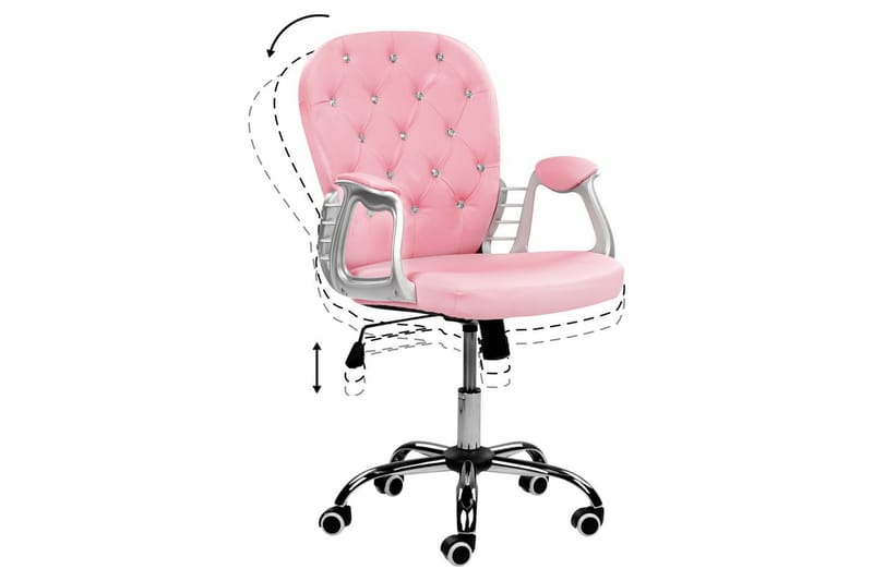 Kontorstol med krystaller Princess Rosa/sort/sølv - Rosa/sort/sølv - Møbler - Stole & lænestole - Kontorstole & skrivebordsstole