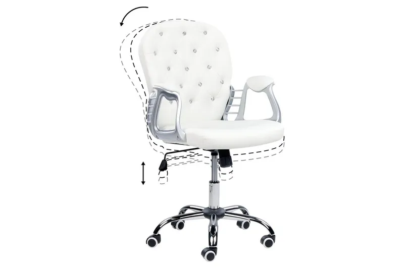 Kontorstol med krystaller Princess Hvid/Sort/Sølv - Hvid/Sort/Sølv - Møbler - Stole & lænestole - Kontorstole & skrivebordsstole
