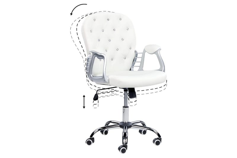 Kontorstol med krystaller Princess Hvid/Sort/Sølv - Hvid/Sort/Sølv - Møbler - Stole & lænestole - Kontorstole & skrivebordsstole