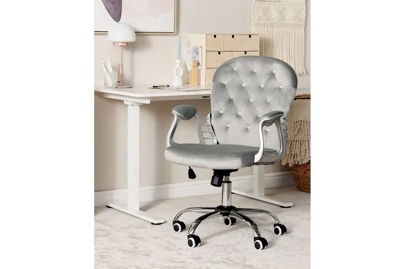 Kontorstol med krystaller Princess Grå/Sølv/Sort - Grå/Sølv/Sort - Møbler - Stole & lænestole - Kontorstole & skrivebordsstole