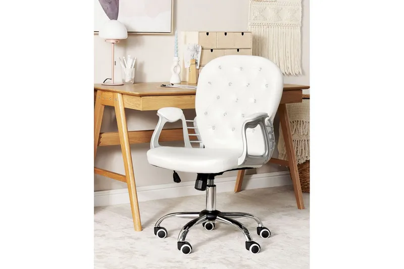 Kontorstol med krystaller Princess Hvid/Sort/Sølv - Hvid/Sort/Sølv - Møbler - Stole & lænestole - Kontorstole & skrivebordsstole