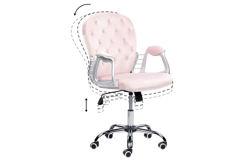 Kontorstol med krystaller Princess Pastelrosa/Sølv/Sort - Pastelrosa/Sølv/Sort - Møbler - Stole & lænestole - Kontorstole & skrivebordsstole