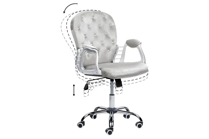 Kontorstol med krystaller Princess Grå/Sølv/Sort - Grå/Sølv/Sort - Møbler - Stole & lænestole - Kontorstole & skrivebordsstole