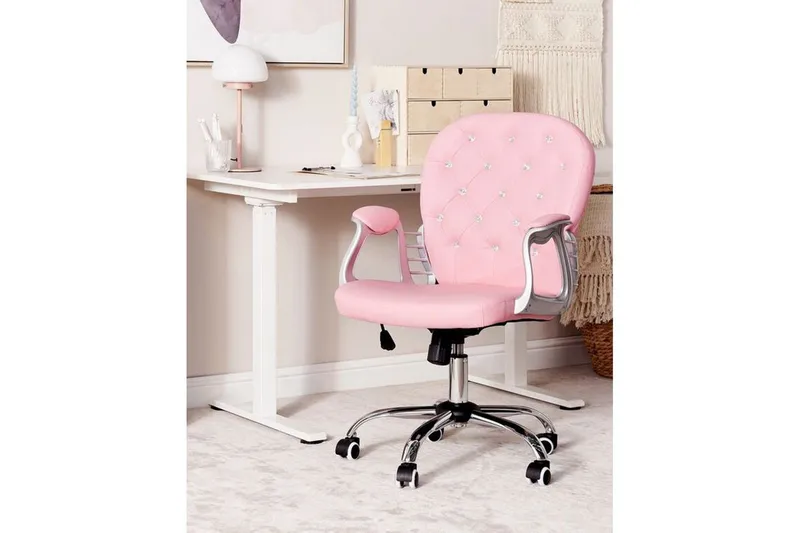 Kontorstol med krystaller Princess Rosa/sort/sølv - Rosa/sort/sølv - Møbler - Stole & lænestole - Kontorstole & skrivebordsstole