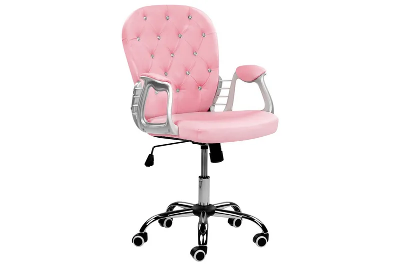 Kontorstol med krystaller Princess Rosa/sort/sølv - Rosa/sort/sølv - Møbler - Stole & lænestole - Kontorstole & skrivebordsstole