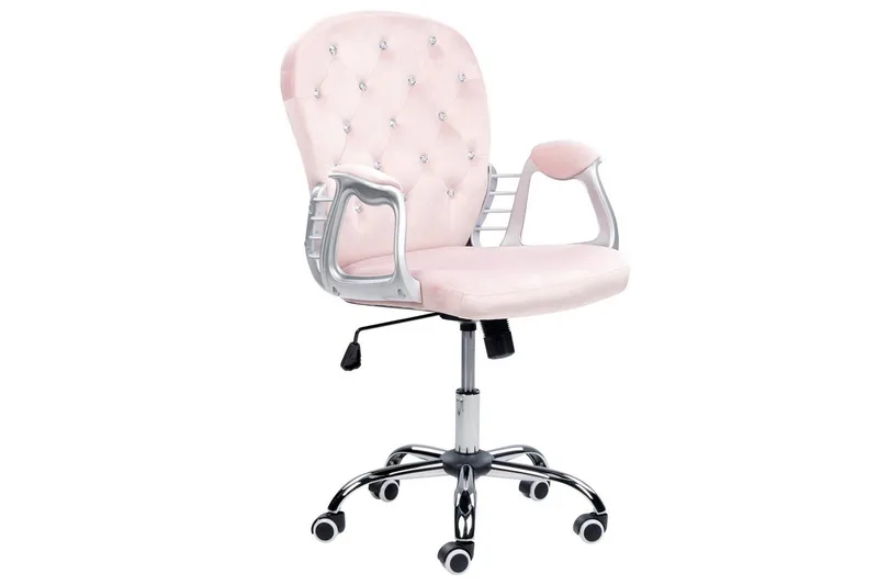 Kontorstol med krystaller Princess Pastelrosa/Sølv/Sort - Pastelrosa/Sølv/Sort - Møbler - Stole & lænestole - Kontorstole & skrivebordsstole