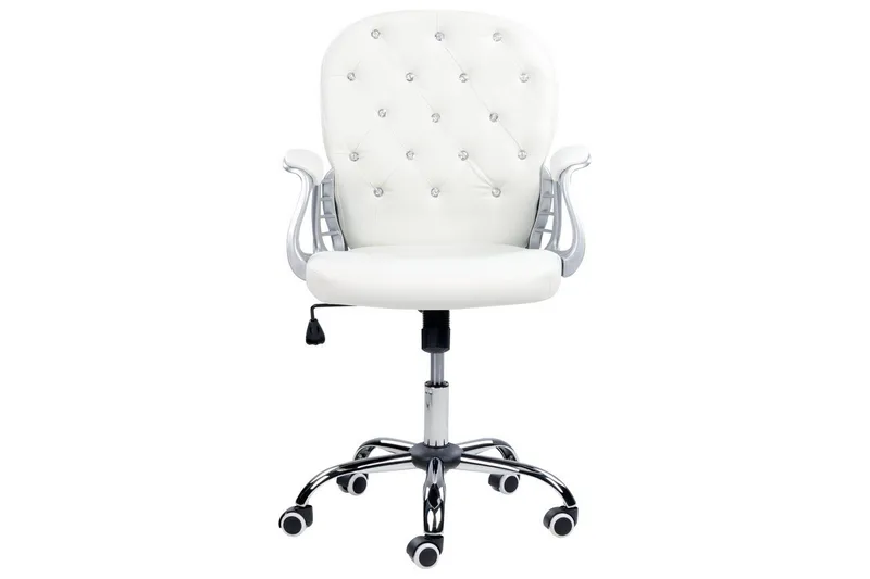 Kontorstol med krystaller Princess Hvid/Sort/Sølv - Hvid/Sort/Sølv - Møbler - Stole & lænestole - Kontorstole & skrivebordsstole