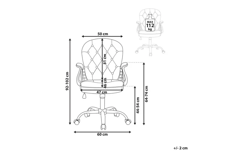Kontorstol med krystaller Princess Hvid/Sort/Sølv - Hvid/Sort/Sølv - Møbler - Stole & lænestole - Kontorstole & skrivebordsstole