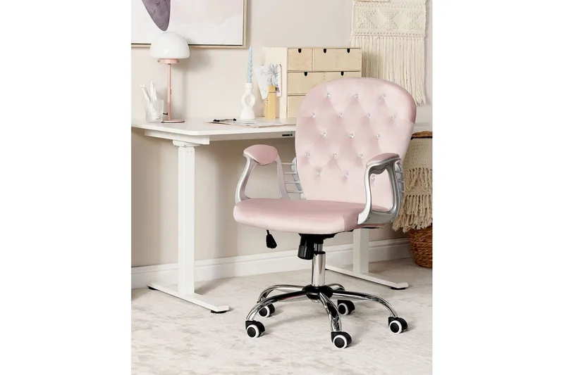Kontorstol med krystaller Princess Pastelrosa/Sølv/Sort - Pastelrosa/Sølv/Sort - Møbler - Stole & lænestole - Kontorstole & skrivebordsstole