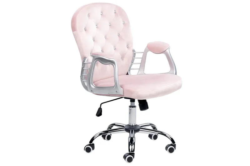 Kontorstol med krystaller Princess Pastelrosa/Sølv/Sort, Pastelrosa/Sølv/Sort