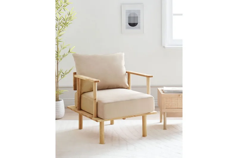 Lænestol Asker - Sandbeige, lyst træ - Møbler - Stole & lænestole - Lænestole