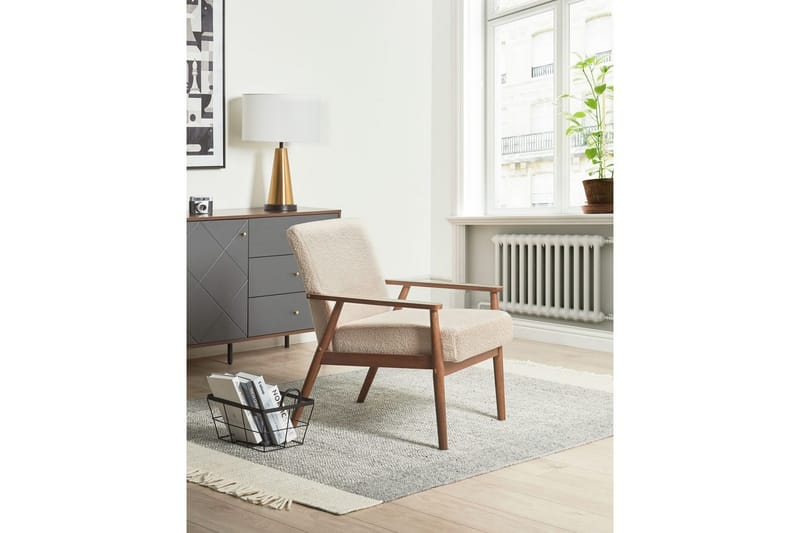 Lænestol Esrum Beige/mørkt træ, Bouclé - Beige/mørkt træ, Bouclé - Møbler - Stole & lænestole - Lænestole