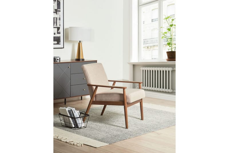 Lænestol Esrum Beige/mørkt træ, Polyester - Beige/mørkt træ, Polyester - Møbler - Stole & lænestole - Lænestole