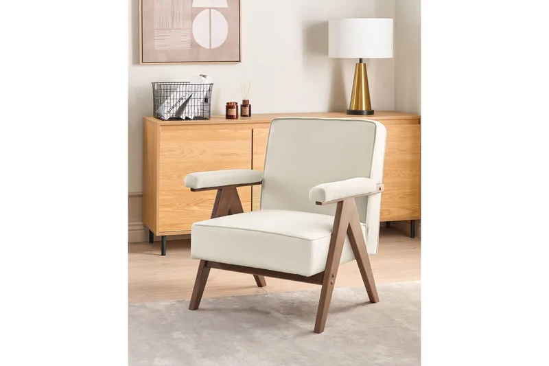 Lænestol Evje - Beige, mørkt træ - Møbler - Stole & lænestole - Lænestole