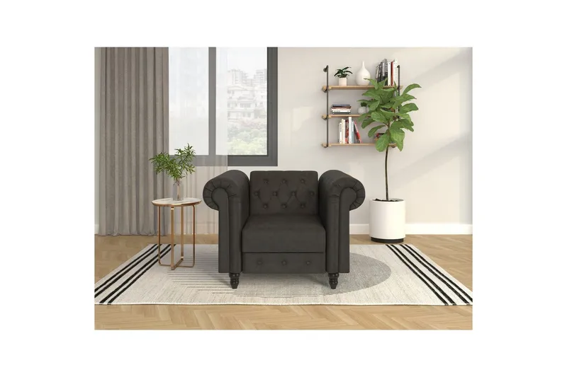 Lænestol Felix Antracit, Mikrofiber/Træ/Metal - Antracit, Mikrofiber/Træ/Metal - Møbler - Stole & lænestole - Lænestole