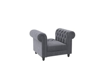 Lænestol Felix Antracit, Velour/Træ/Metal - Antracit, Velour/Træ/Metal - Møbler - Stole & lænestole - Lænestole - Chesterfield lænestole