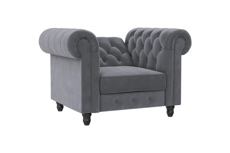 Lænestol Felix Antracit, Velour/Træ/Metal - Antracit, Velour/Træ/Metal - Møbler - Stole & lænestole - Lænestole