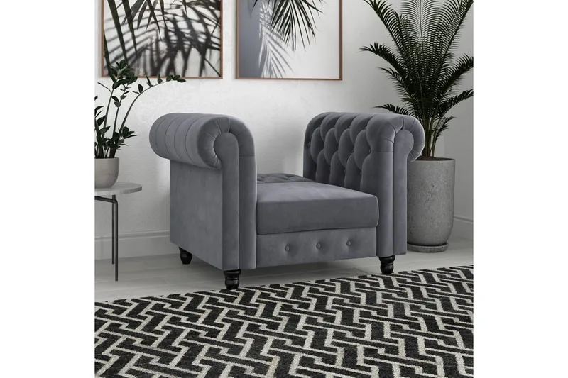 Lænestol Felix Antracit, Velour/Træ/Metal - Antracit, Velour/Træ/Metal - Møbler - Stole & lænestole - Lænestole