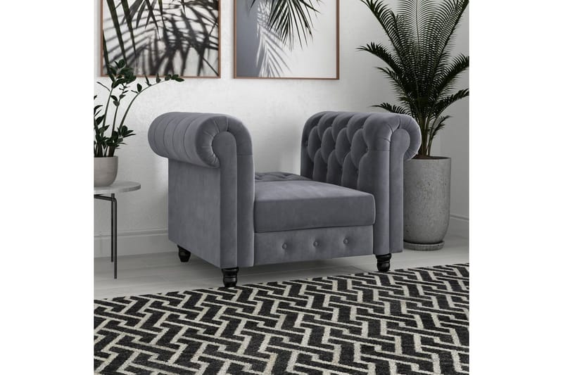 Lænestol Felix Antracit, Velour/Træ/Metal - Antracit, Velour/Træ/Metal - Møbler - Stole & l ænestole - Lænestole