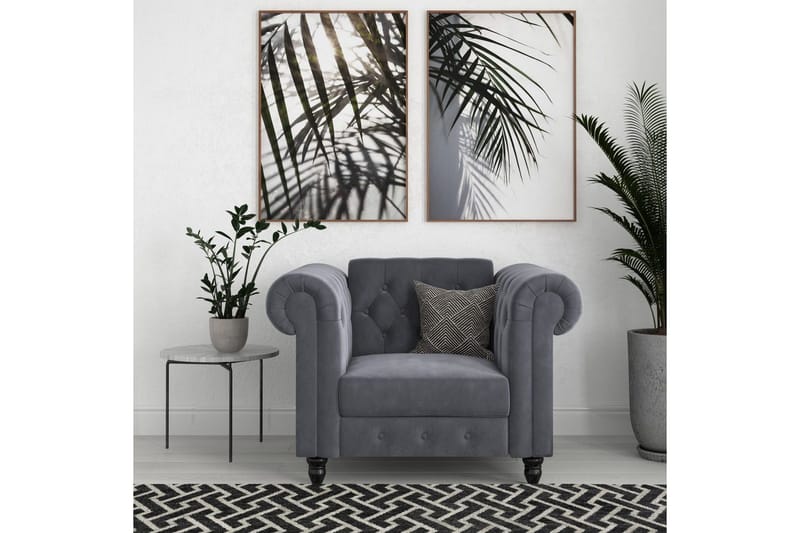 Lænestol Felix Antracit, Velour/Træ/Metal - Antracit, Velour/Træ/Metal - Møbler - Stole & lænestole - Lænestole