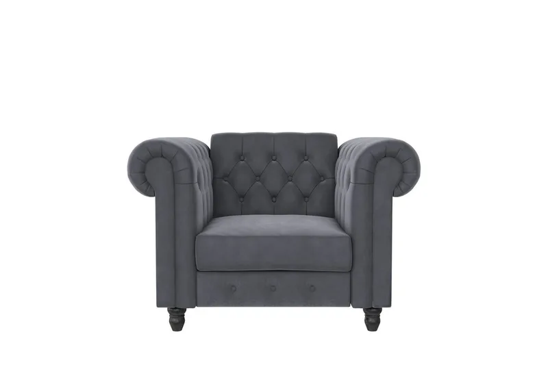 Lænestol Felix Antracit, Velour/Træ/Metal - Antracit, Velour/Træ/Metal - Møbler - Stole & lænestole - Lænestole