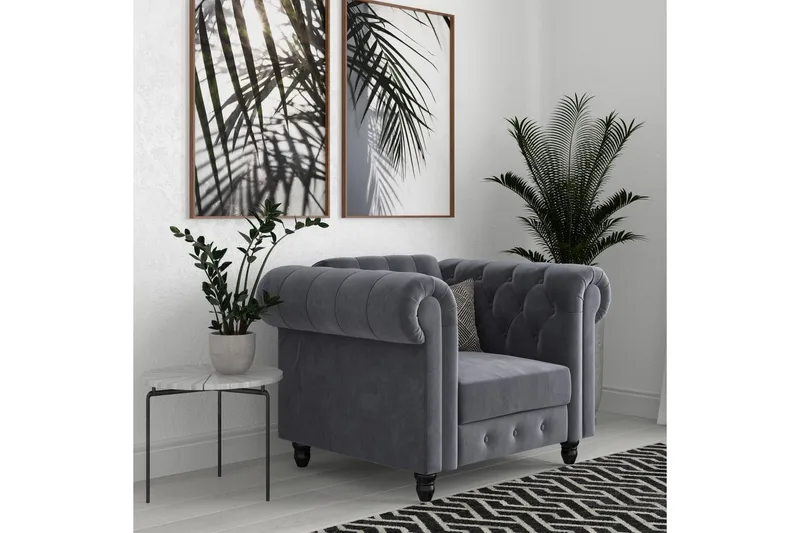 Lænestol Felix Antracit, Velour/Træ/Metal - Antracit, Velour/Træ/Metal - Møbler - Stole & lænestole - Lænestole