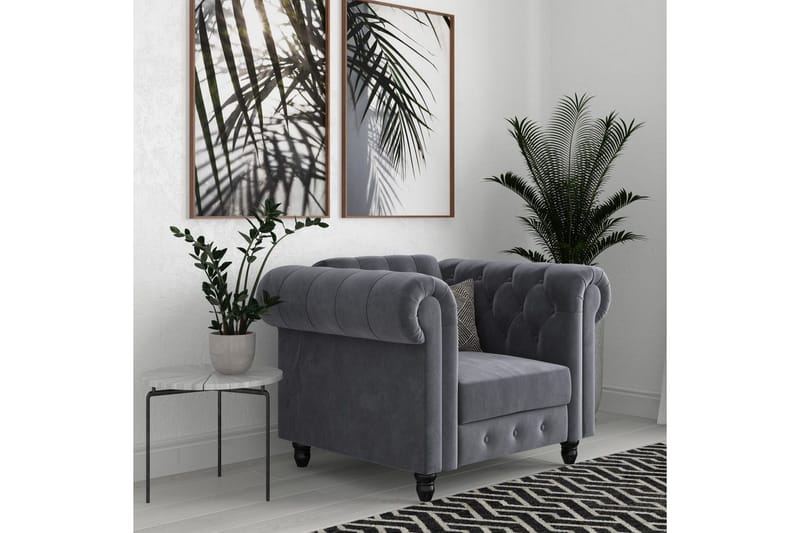 Lænestol Felix Antracit, Velour/Træ/Metal - Antracit, Velour/Træ/Metal - Møbler - Stole & lænestole - Lænestole