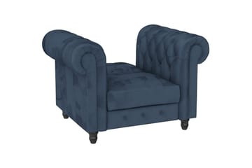 Lænestol Felix Blå, Velour/Træ/Metal - Blå, Velour/Træ/Metal - Møbler - Stole & lænestole - Lænestole - Chesterfield lænestole