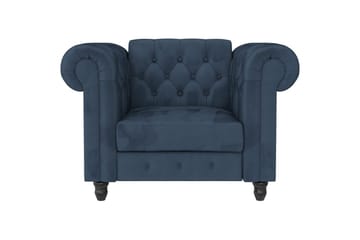 Lænestol Felix Blå, Velour/Træ/Metal - Blå, Velour/Træ/Metal - Møbler - Stole & lænestole - Lænestole - Chesterfield lænestole