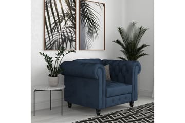 Lænestol Felix Blå, Velour/Træ/Metal - Blå, Velour/Træ/Metal - Møbler - Stole & lænestole - Lænestole - Chesterfield lænestole