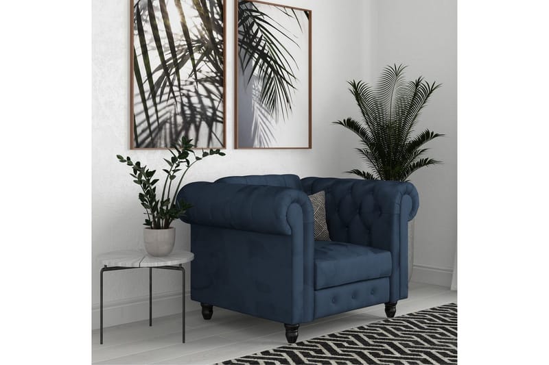 Lænestol Felix Blå, Velour/Træ/Metal - Blå, Velour/Træ/Metal - Møbler - Stole & lænestole - Lænestole