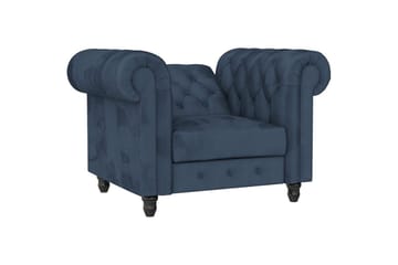 Lænestol Felix Blå, Velour/Træ/Metal - Blå, Velour/Træ/Metal - Møbler - Stole & lænestole - Lænestole - Chesterfield lænestole