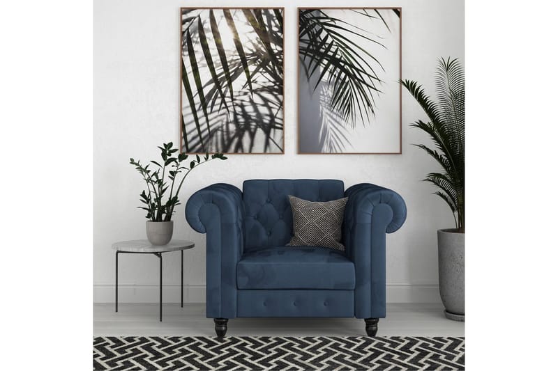 Lænestol Felix Blå, Velour/Træ/Metal - Blå, Velour/Træ/Metal - Møbler - Stole & lænestole - Lænestole