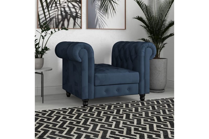Lænestol Felix Blå, Velour/Træ/Metal - Blå, Velour/Træ/Metal - Møbler - Stole & lænestole - Lænestole