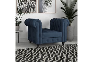 Lænestol Felix Blå, Velour/Træ/Metal - Blå, Velour/Træ/Metal - Møbler - Stole & lænestole - Lænestole - Chesterfield lænestole