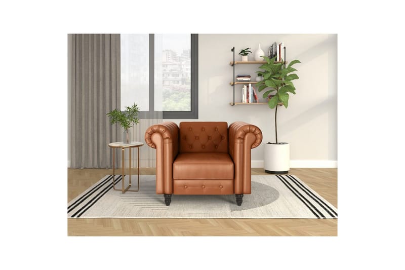 Lænestol Felix Cognac, PU/Træ/Metal - Cognac, PU/Træ/Metal - Møbler - Stole & lænestole - Lænestole