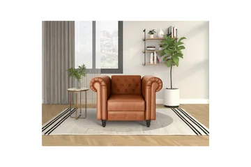 Lænestol Felix Cognac, PU/Træ/Metal - Cognac, PU/Træ/Metal - Møbler - Stole & lænestole - Lænestole - Chesterfield lænestole