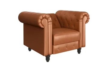 Lænestol Felix Cognac, PU/Træ/Metal - Cognac, PU/Træ/Metal - Møbler - Stole & lænestole - Lænestole - Chesterfield lænestole