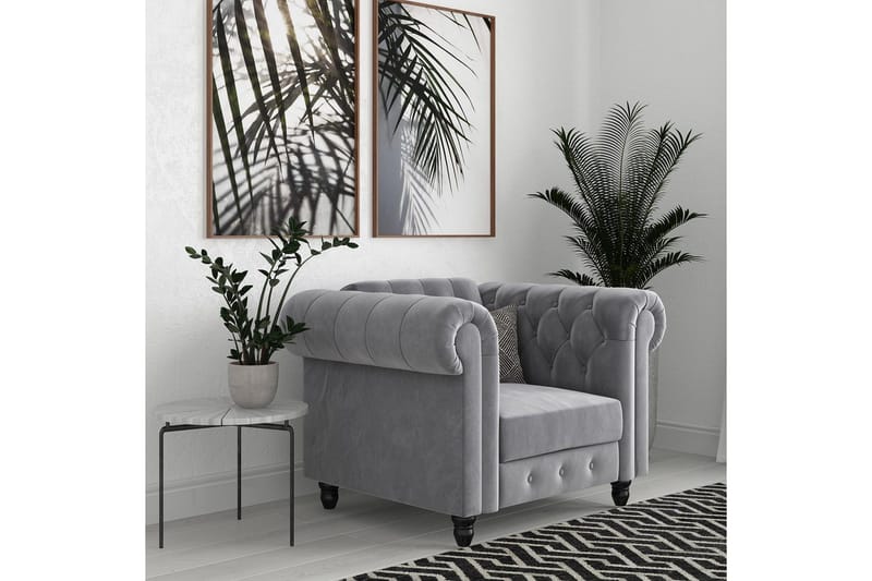 Lænestol Felix Lys Grå, Velour/Træ/Metal - Lys Grå, Velour/Træ/Metal - Møbler - Stole & lænestole - Lænestole