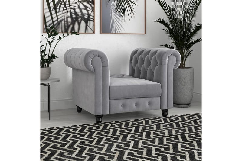 Lænestol Felix Lys Grå, Velour/Træ/Metal - Lys Grå, Velour/Træ/Metal - Møbler - Stole & lænestole - Lænestole