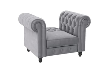 Lænestol Felix Lys Grå, Velour/Træ/Metal - Lys Grå, Velour/Træ/Metal - Møbler - Stole & lænestole - Lænestole - Chesterfield lænestole