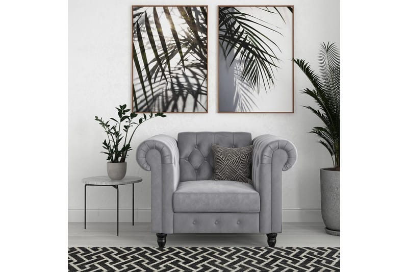 Lænestol Felix Lys Grå, Velour/Træ/Metal - Lys Grå, Velour/Træ/Metal - Møbler - Stole & lænestole - Lænestole